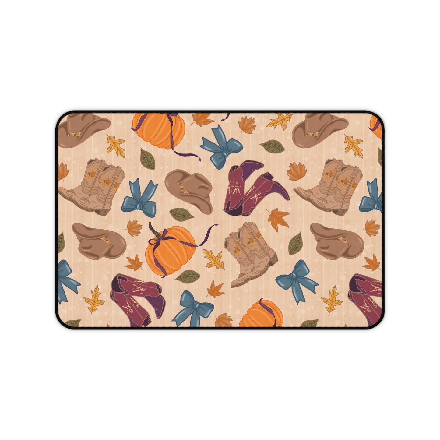 Desk Mat - Autumn Cowgirl Pumpkins and Fall Leaves Design