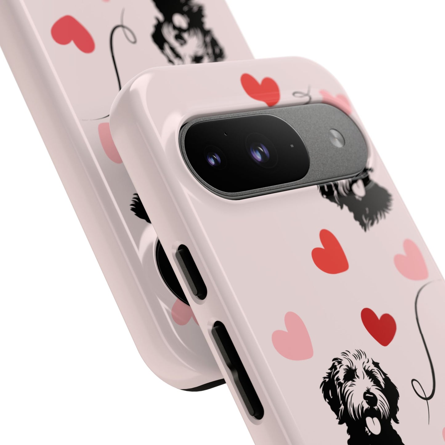 Phone Case - Pink Goldendoodle with Hearts, Fun, Cute Design