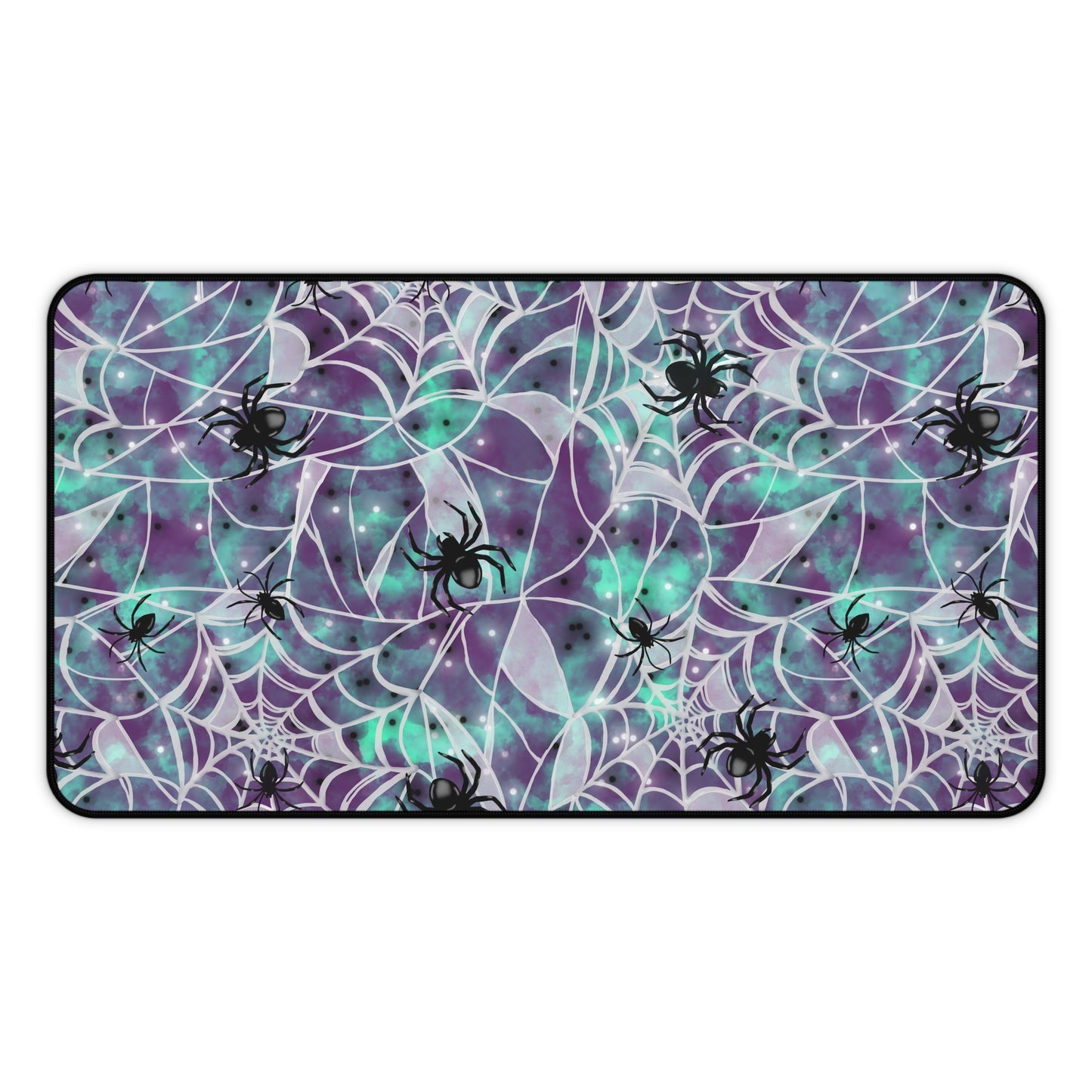 Desk Mat - Spooky Spider Web Pattern - Purple and Turquoise - Halloween Vibes