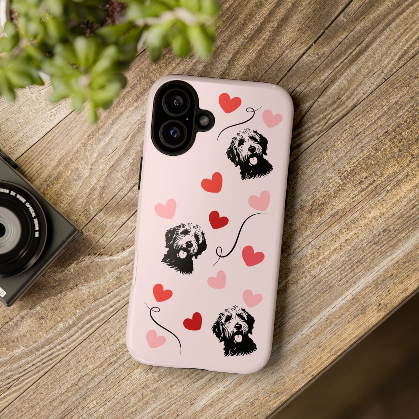 Phone Case - Pink Goldendoodle with Hearts, Fun, Cute Design