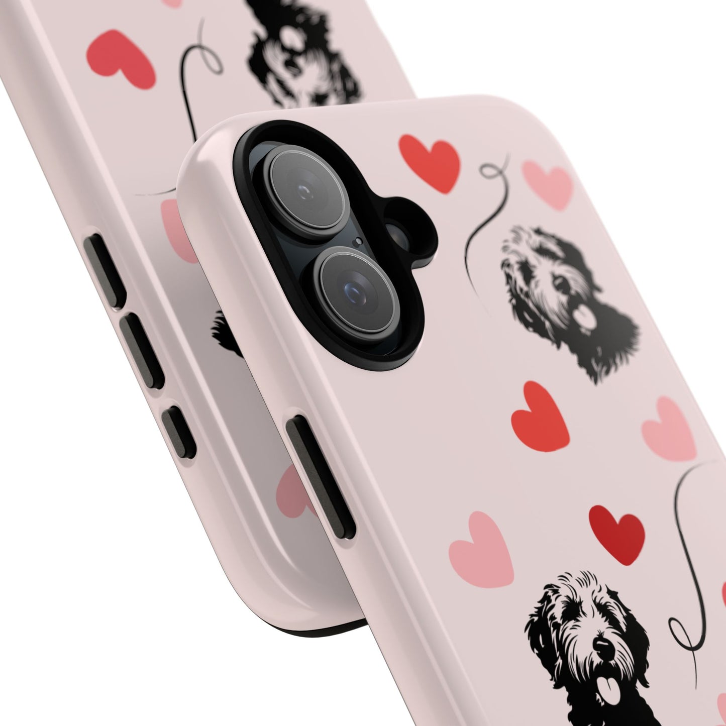 Phone Case - Pink Goldendoodle with Hearts, Fun, Cute Design