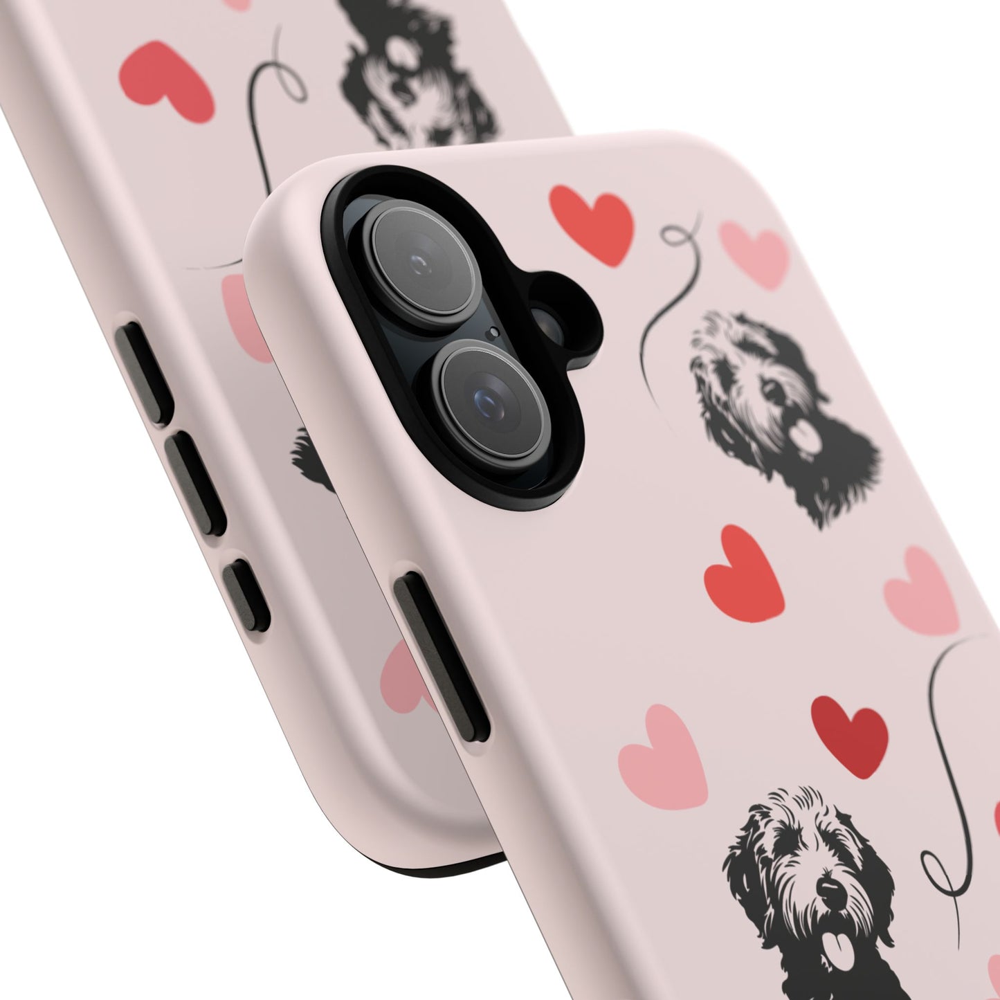 Phone Case - Pink Goldendoodle with Hearts, Fun, Cute Design