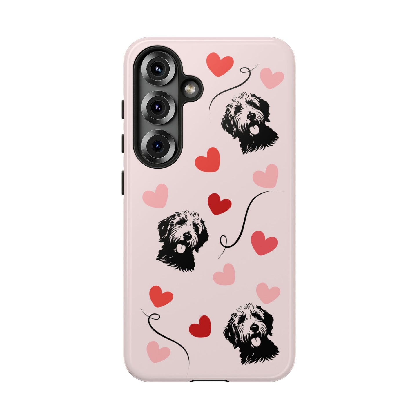 Phone Case - Pink Goldendoodle with Hearts, Fun, Cute Design
