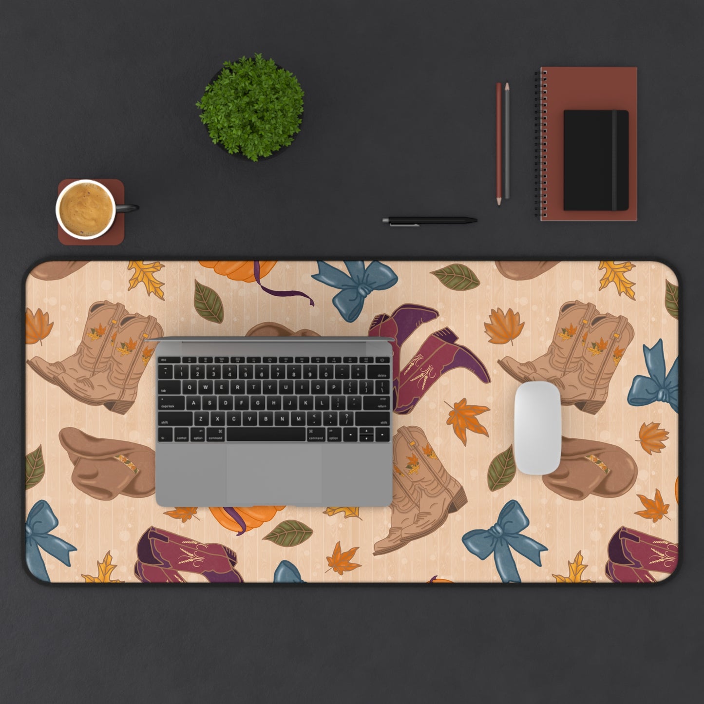 Desk Mat - Autumn Cowgirl Pumpkins and Fall Leaves Design