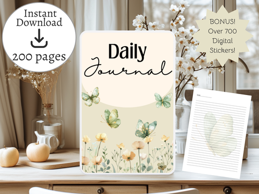 Daily Journal | Self-Reflection & Mindfulness | Digital Download | Green Butterflies