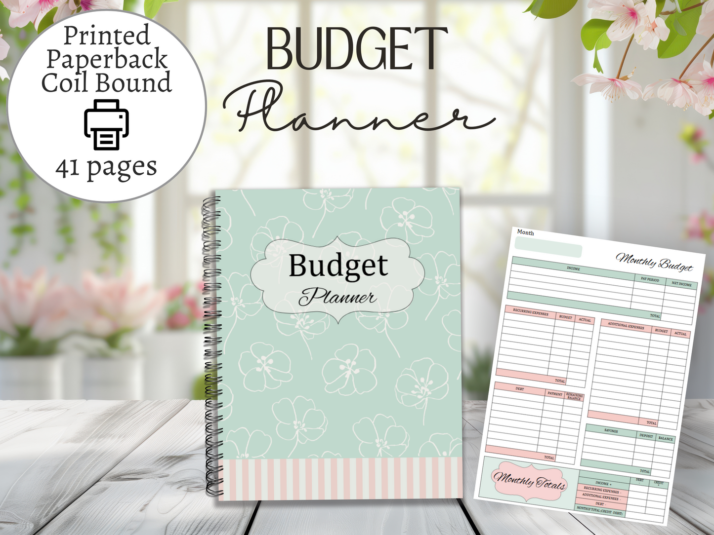 Budget Planner in Mint | Monthly Budget and Finance Organizer | Coil Bound