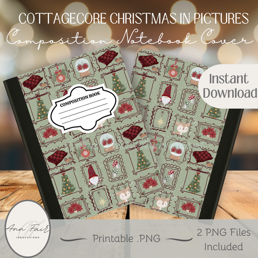 Cottagecore Christmas in Pictures Composition Notebook Cover | Digital Download PNG | Back to School, Journaling, DIY Custom Notebook, Sticker Paper Cover