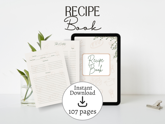 Nourish & Gather: A Cozy Blank Recipe Book in Kitchen theme - Digital Download