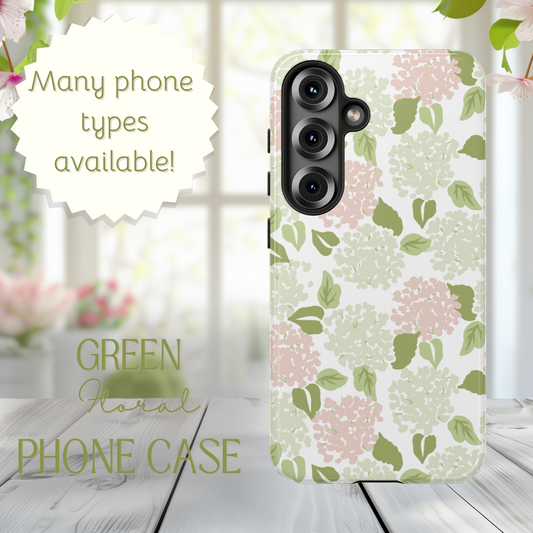 Green Floral Phone Case - Tough Cases, Decorative Cell Phone Cover