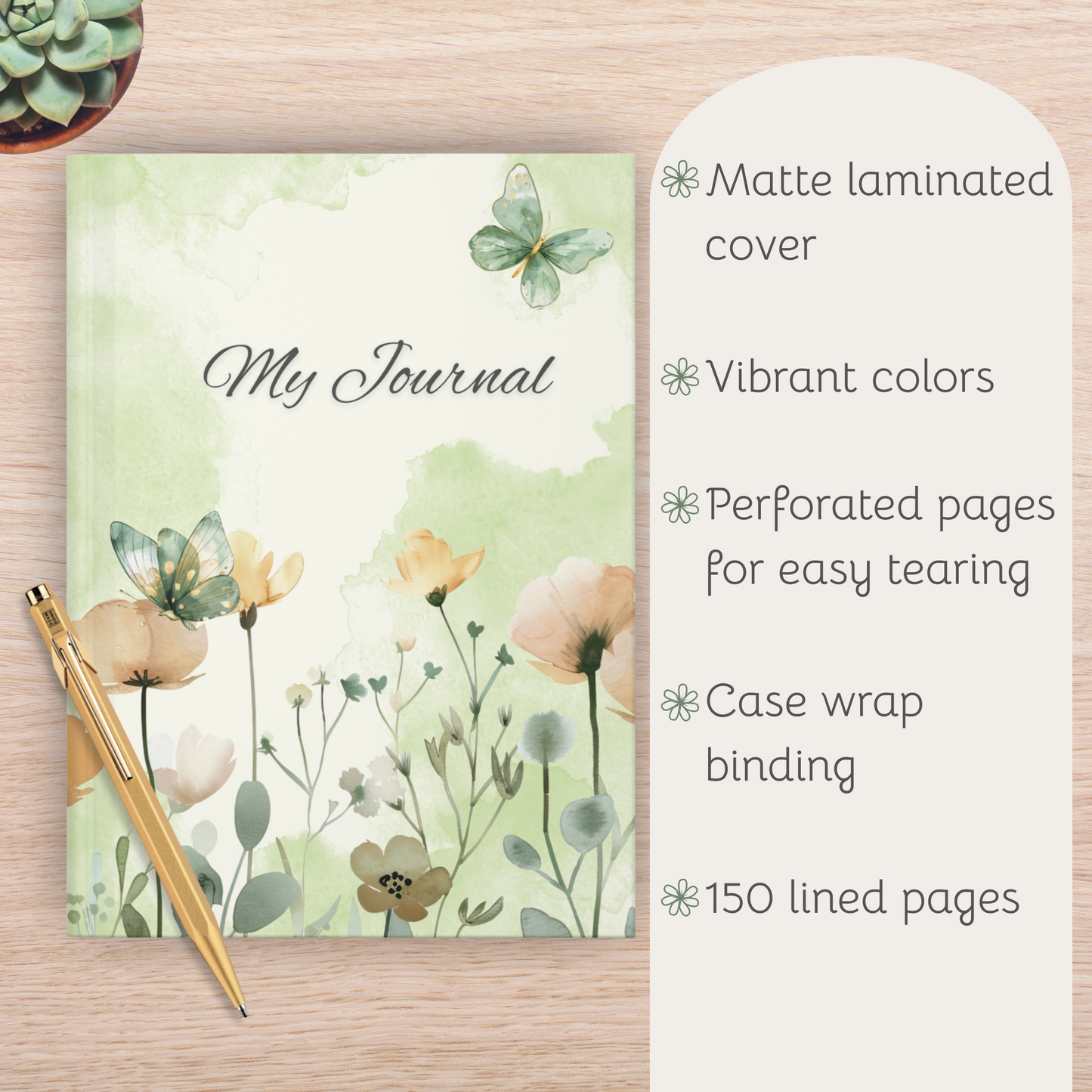 Floral Hardcover Journal, Nature Inspired Notebook, Gift for Writers, Daily Planner, Artistic Diary, Eco-Friendly Journal