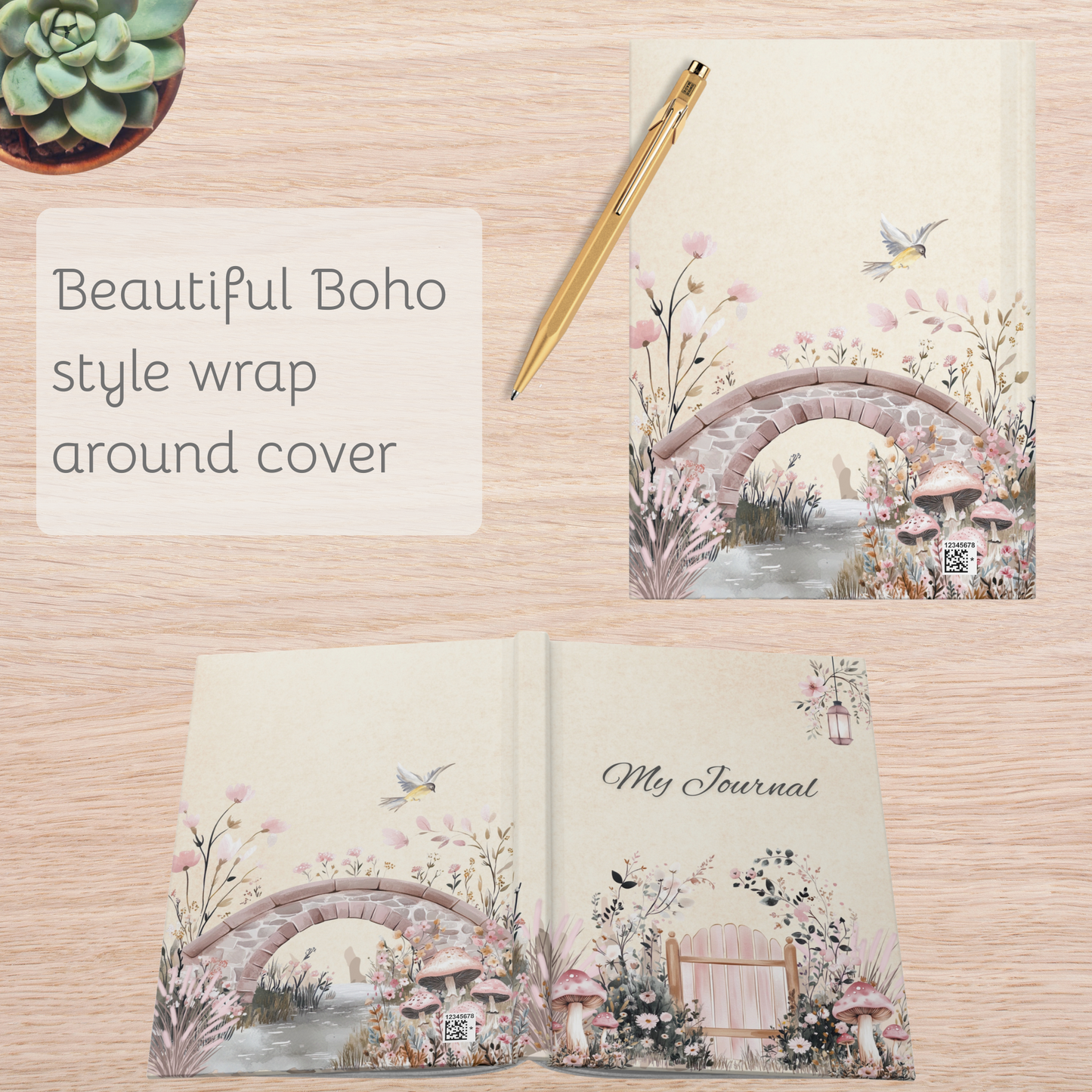 Boho Dreams Hardcover Journal, Nature Inspired Notebook, Artistic Diary, Eco-Friendly Journal