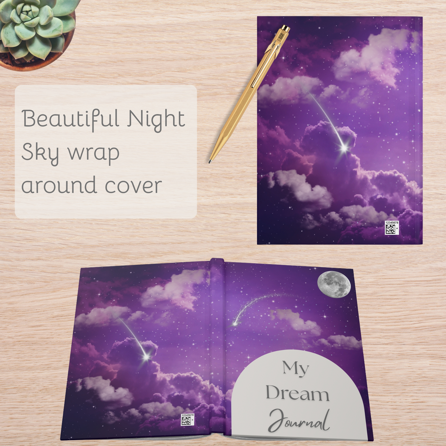 Dream Journal Hardcover, Night Sky Notebook, Artistic Diary, Eco-Friendly Journal