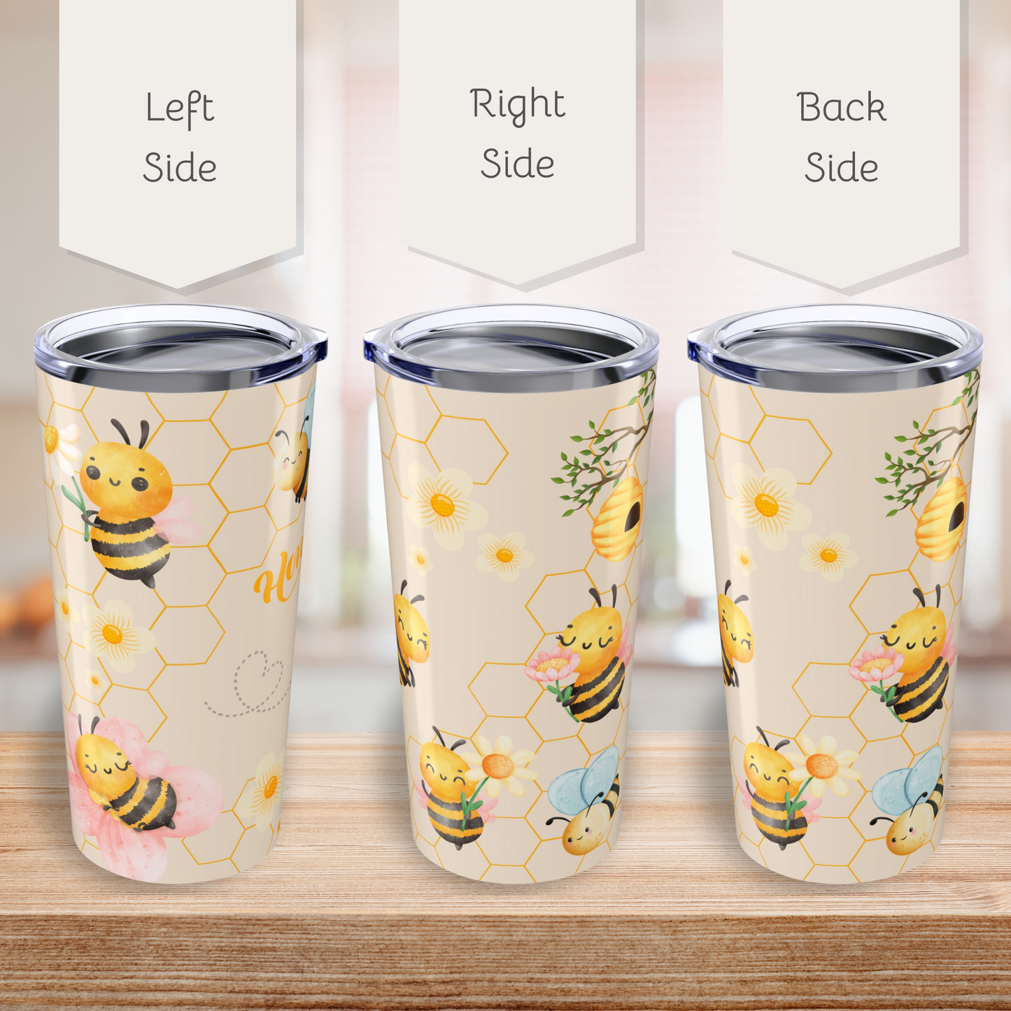Cute Bees Pattern Tumbler, Cute Travel Mug for Summer, Eco-Friendly Drinkware, Gift for Her, Refreshing Beverage Container