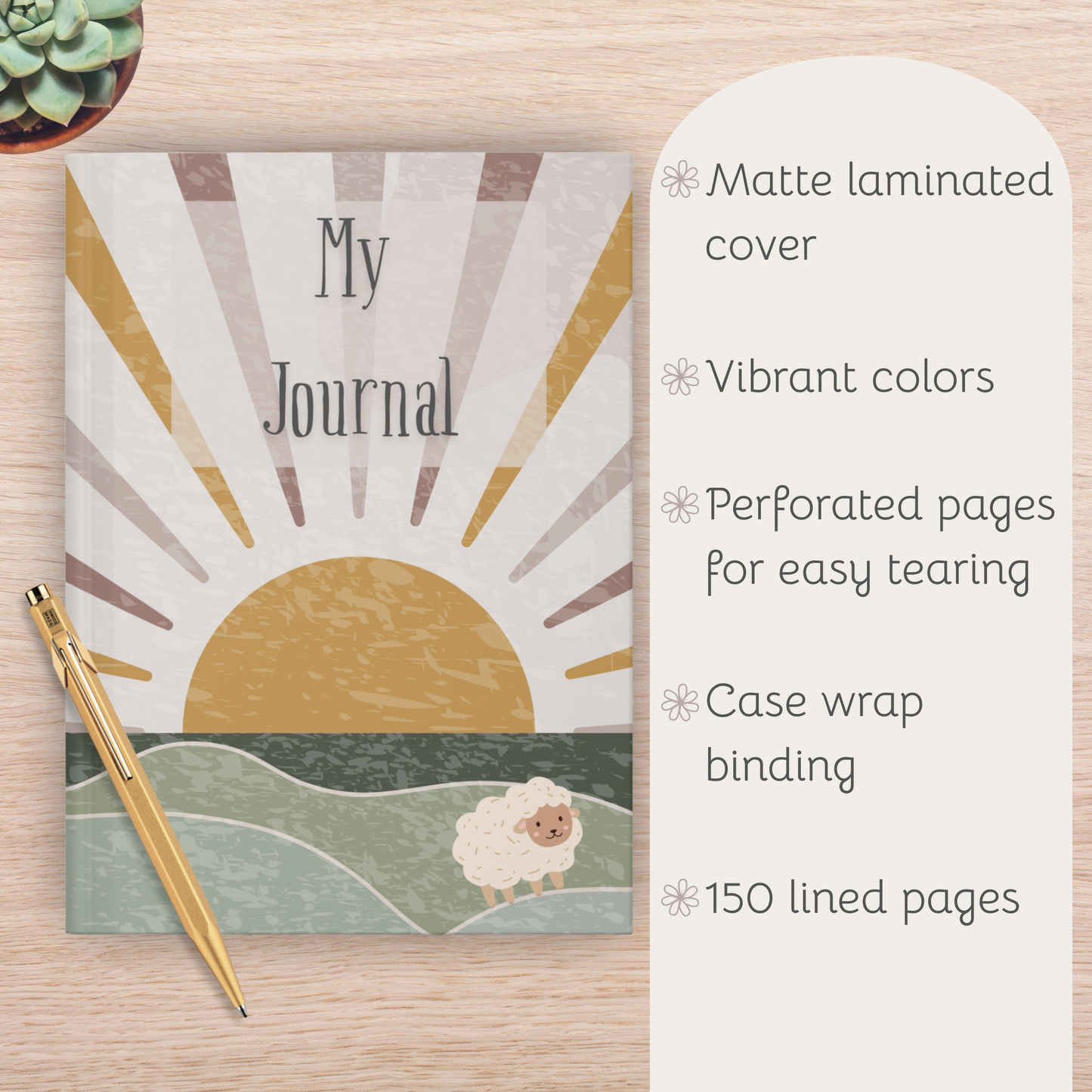 Boho Sunset Hardcover Journal, Nature Inspired Notebook, Artistic Diary, Eco-Friendly Journal