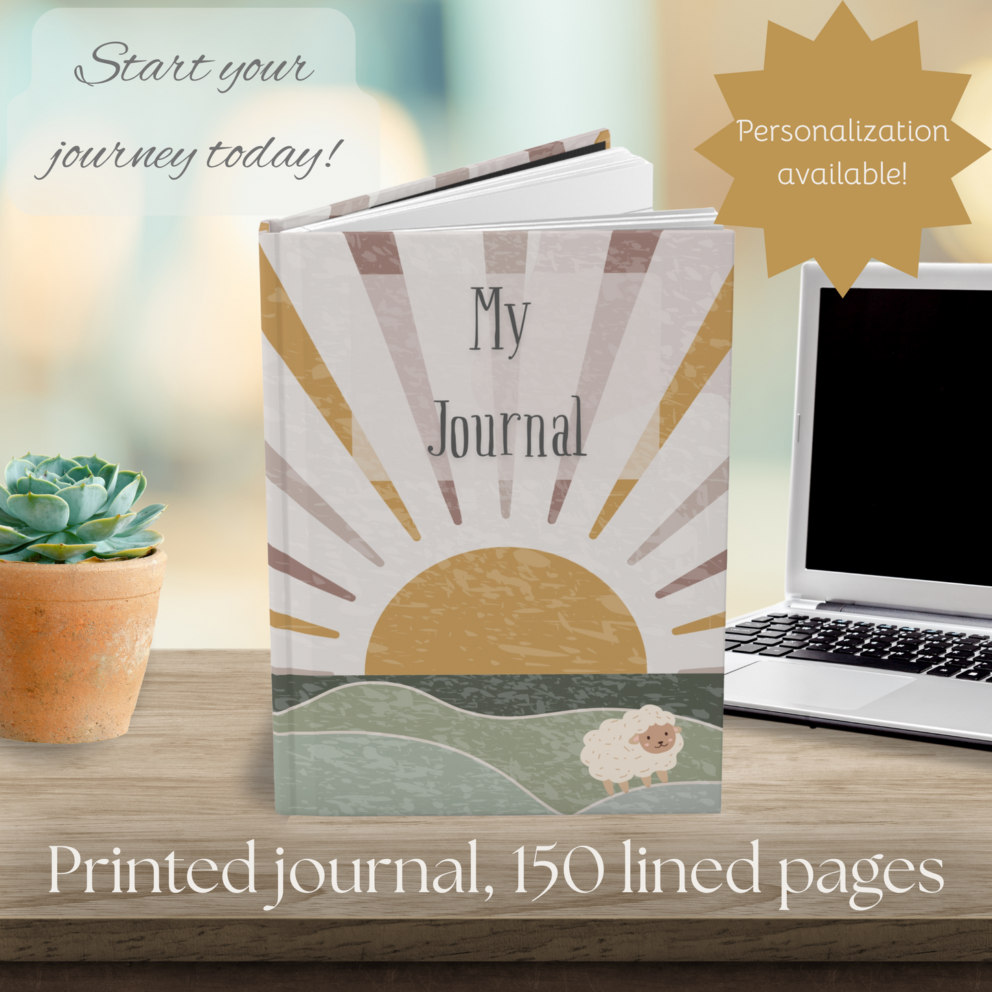 Boho Sunset Hardcover Journal, Nature Inspired Notebook, Artistic Diary, Eco-Friendly Journal