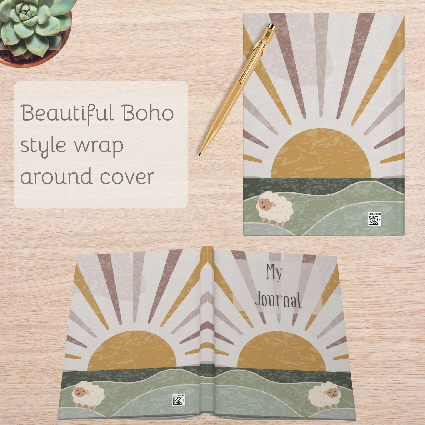 Boho Sunset Hardcover Journal, Nature Inspired Notebook, Artistic Diary, Eco-Friendly Journal
