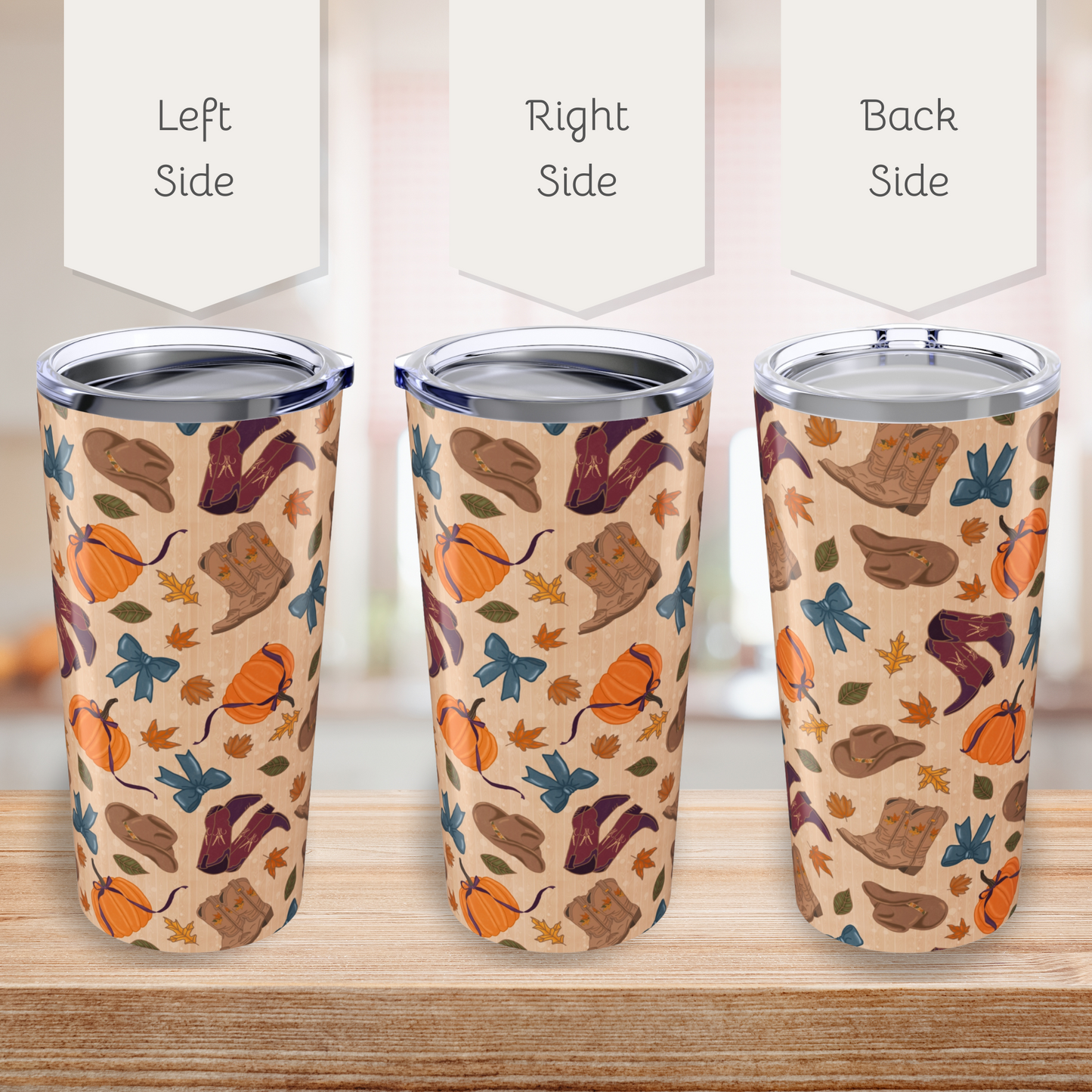 Autumn Cowgirl Tumbler 20oz - Fall Coffee Mug, Seasonal Travel Tumbler, Thanksgiving Gift, Pumpkin Spice, Cozy Vibes