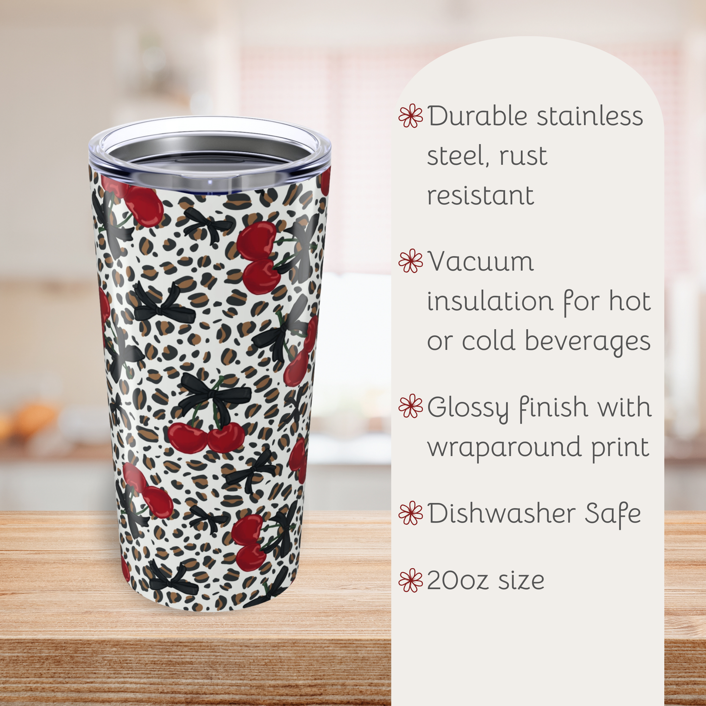 Leopard Print and Cherries Tumbler 20oz