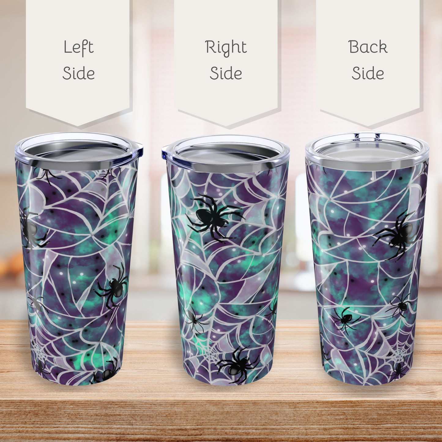 Tumbler 20oz Spooky Spider Webs Purple Turquoise Halloween Vibes