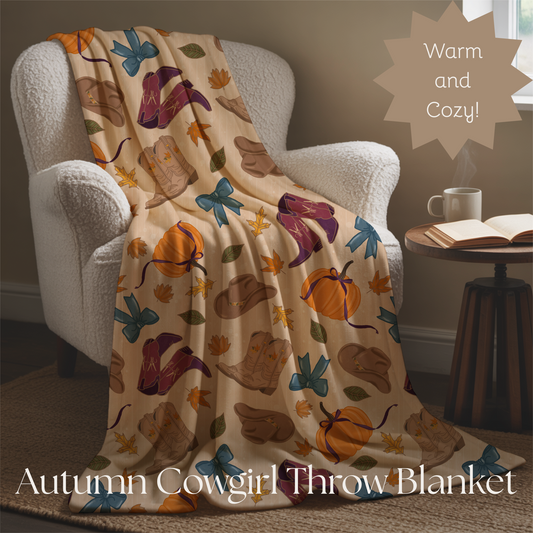 Autumn Cowgirl Boots and Pumpkins Velveteen Plush Blanket