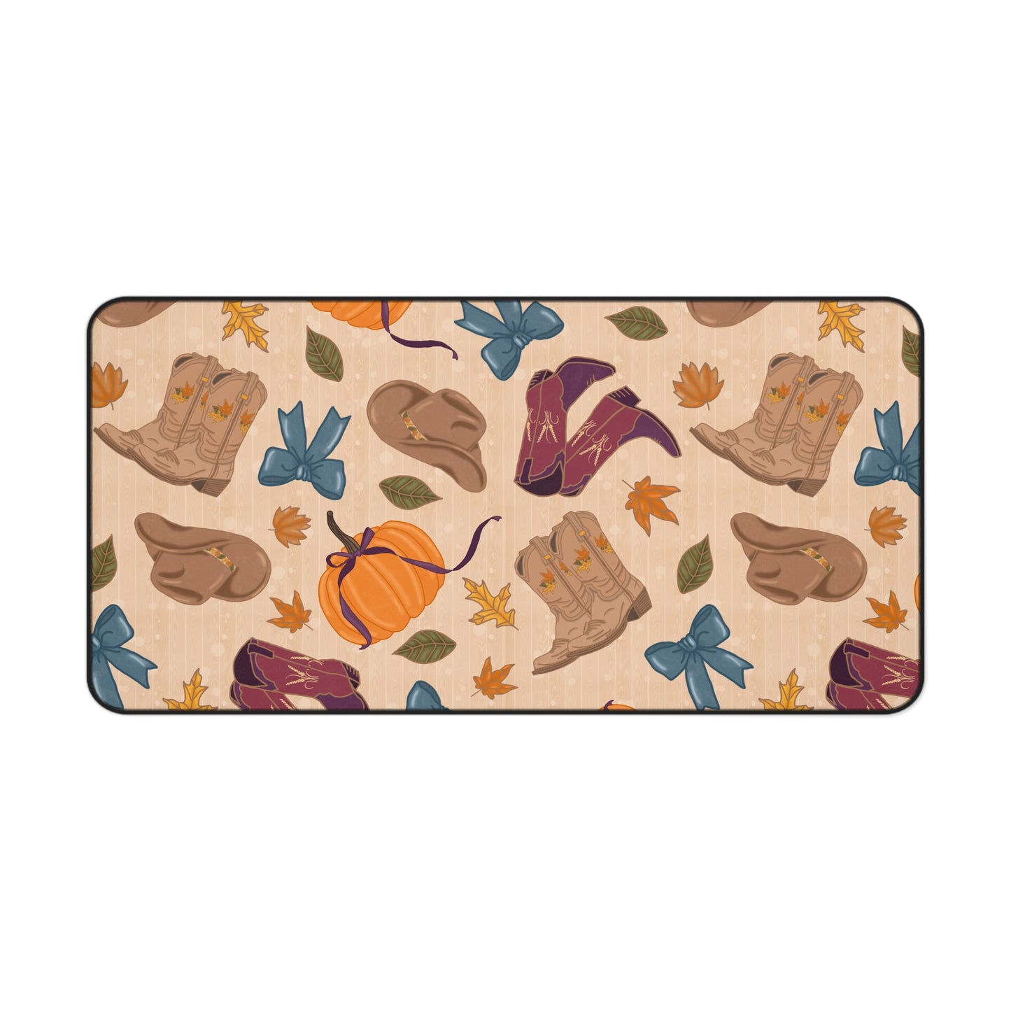 Desk Mat - Autumn Cowgirl Pumpkins and Fall Leaves Design