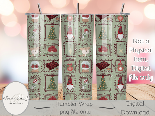 Cottagecore Christmas in Pictures Seamless PNG 20oz Skinny Tumbler Wrap | Sublimation 300 DPI Straight Tumbler Wrap | PNG Digital Wrap Digital Download