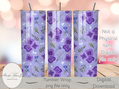 Amethyst Meadows purple background Seamless PNG 20oz Skinny Tumbler Wrap | Sublimation 300 DPI Straight Tumbler Wrap | PNG Digital Wrap Digital Download