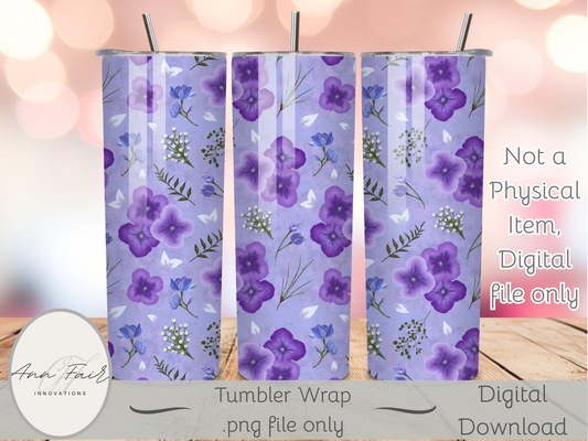 Amethyst Meadows purple background Seamless PNG 20oz Skinny Tumbler Wrap | Sublimation 300 DPI Straight Tumbler Wrap | PNG Digital Wrap Digital Download