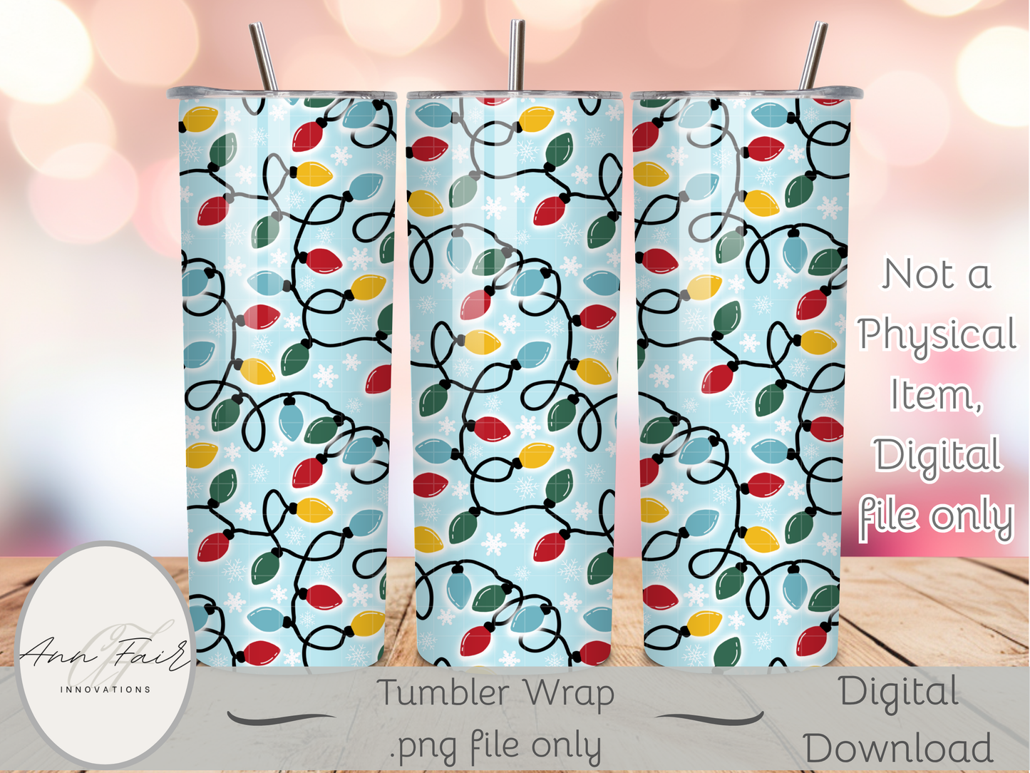 Retro Christmas Lights Seamless PNG 20oz Skinny Tumbler Wrap | Sublimation 300 DPI Straight Tumbler Wrap | PNG Digital Wrap Digital Download