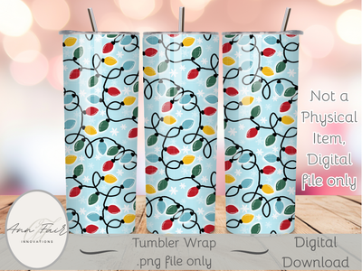 Retro Christmas Lights Seamless PNG 20oz Skinny Tumbler Wrap | Sublimation 300 DPI Straight Tumbler Wrap | PNG Digital Wrap Digital Download