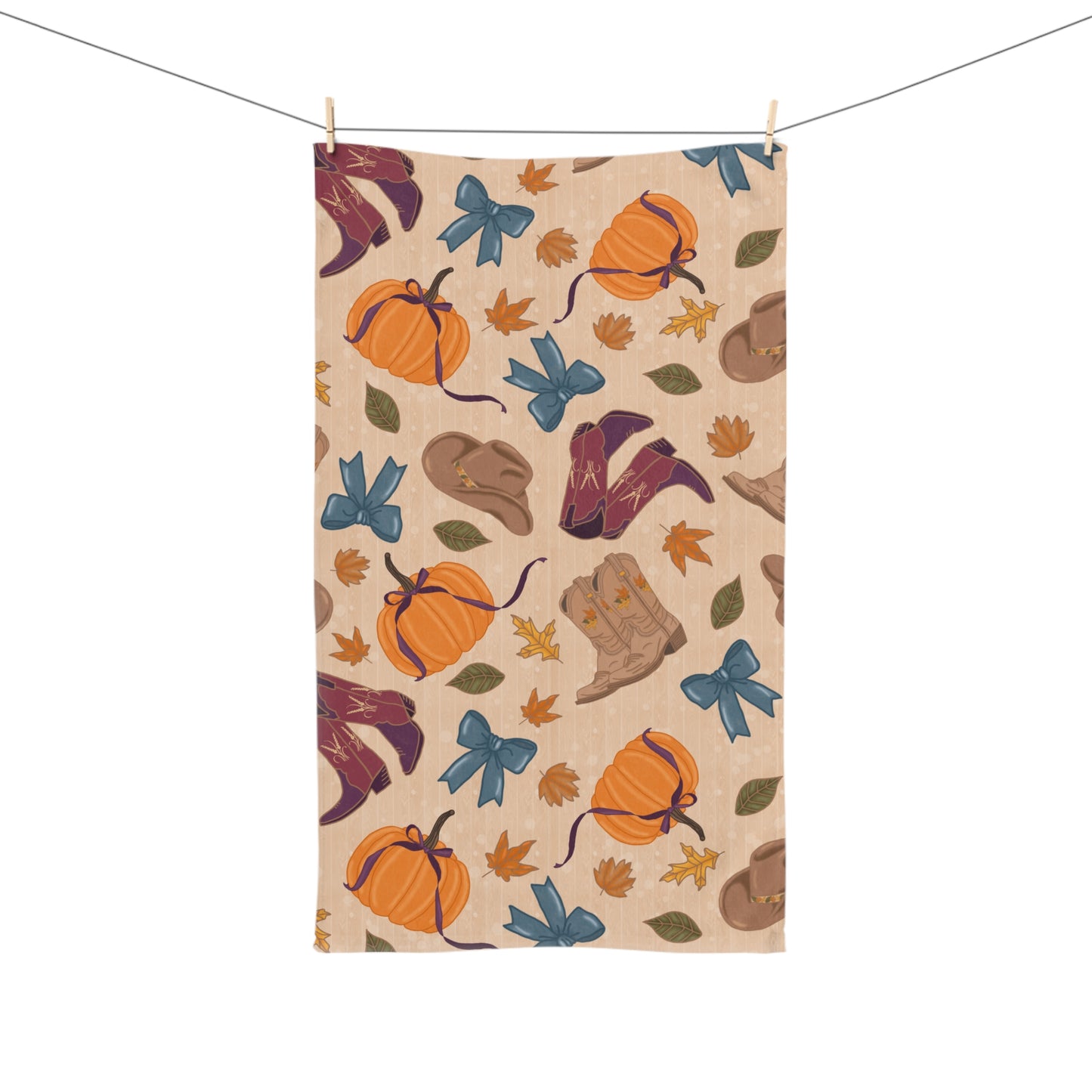 Fall-Themed Hand Towel, Autumn Decor, Kitchen Towel, Seasonal Gift, Pumpkin and Boots Design, Thanksgiving, Home decor