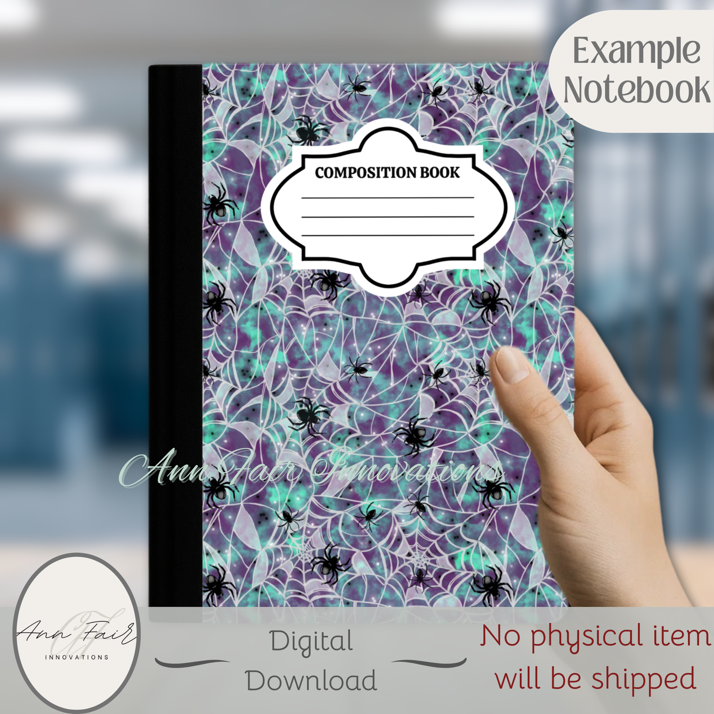 Spooky Spider Webs Printable Composition Notebook Cover | Digital Download PNG | Back to School, Journaling, DIY Custom Notebook, Sticker Paper Cover