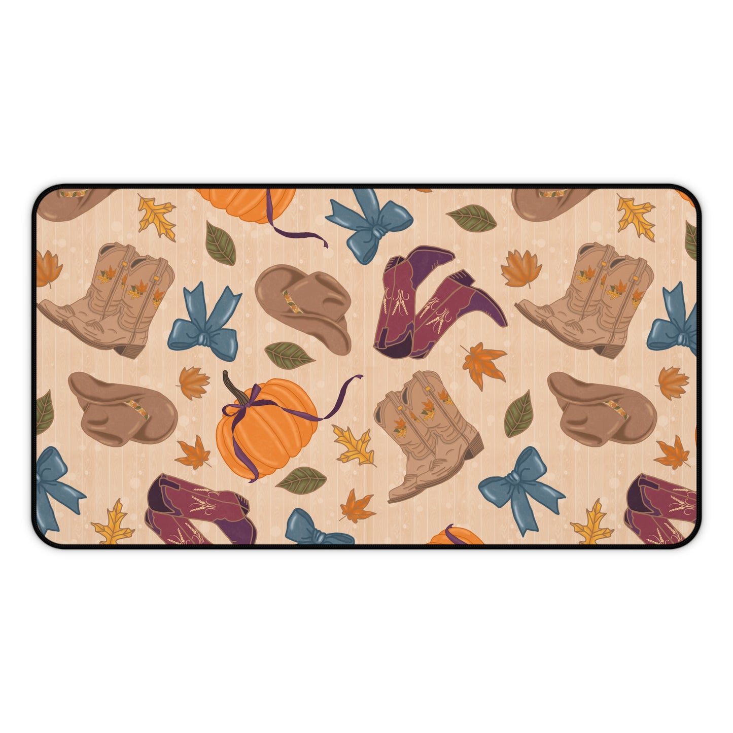 Desk Mat - Autumn Cowgirl Pumpkins and Fall Leaves Design