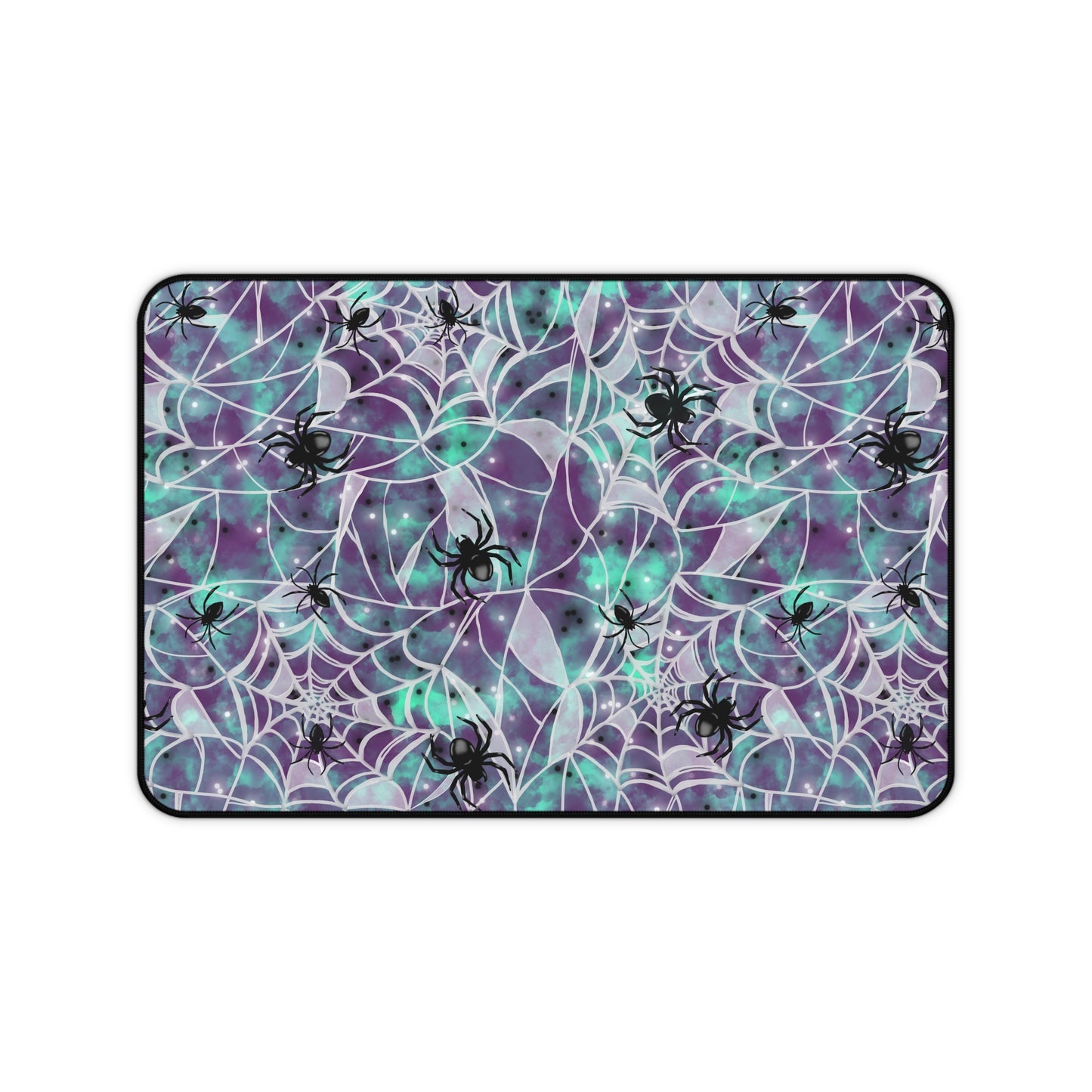 Desk Mat - Spooky Spider Web Pattern - Purple and Turquoise - Halloween Vibes