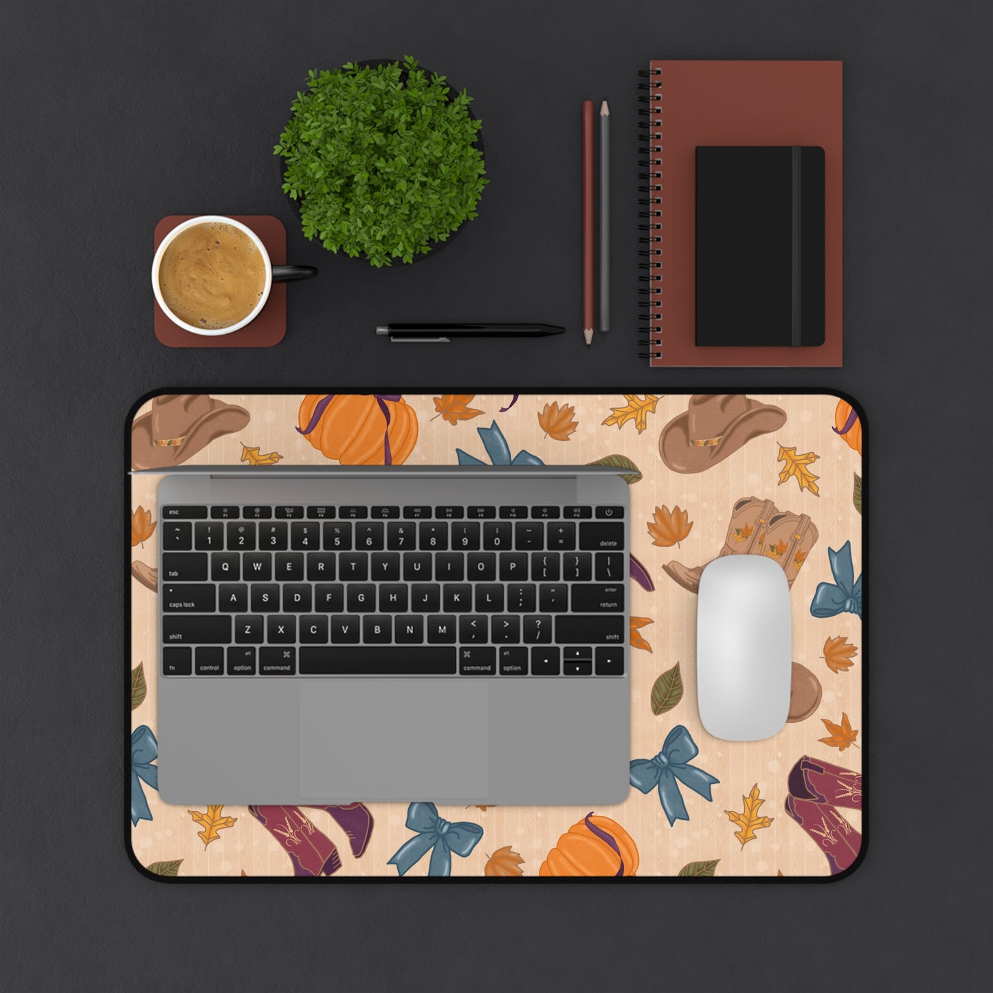 Desk Mat - Autumn Cowgirl Pumpkins and Fall Leaves Design