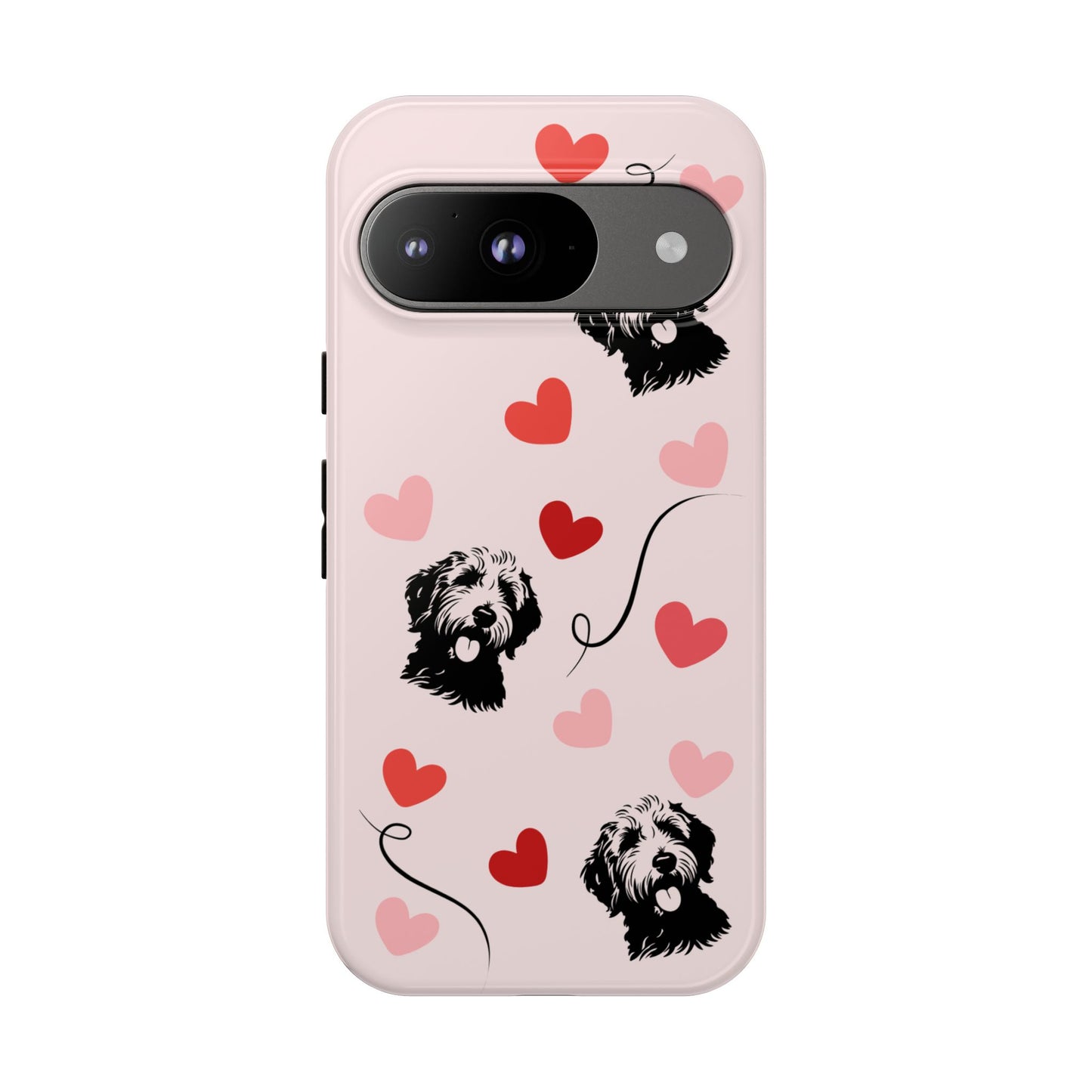 Phone Case - Pink Goldendoodle with Hearts, Fun, Cute Design