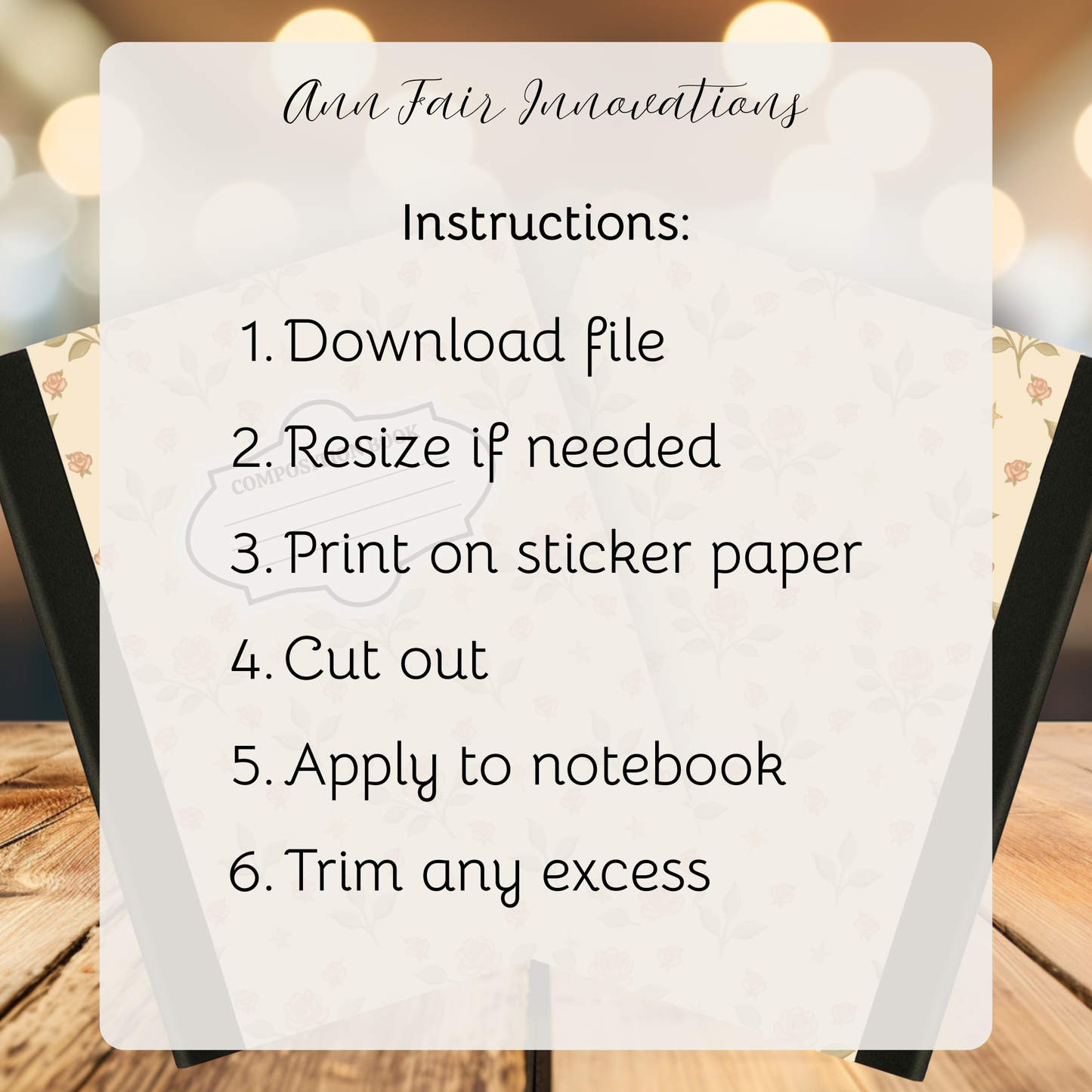 Vintage Roses and Stars Composition Notebook Cover | Digital Download PNG | Back to School, Journaling, DIY Custom Notebook, Sticker Paper Cover