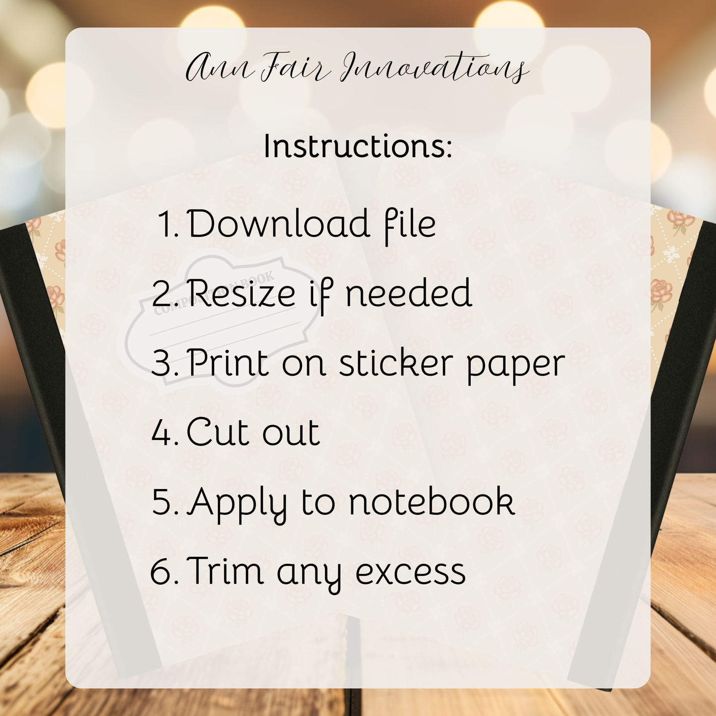 Vintage Rose Diamond Composition Notebook Cover | Digital Download PNG | Back to School, Journaling, DIY Custom Notebook, Sticker Paper Cover