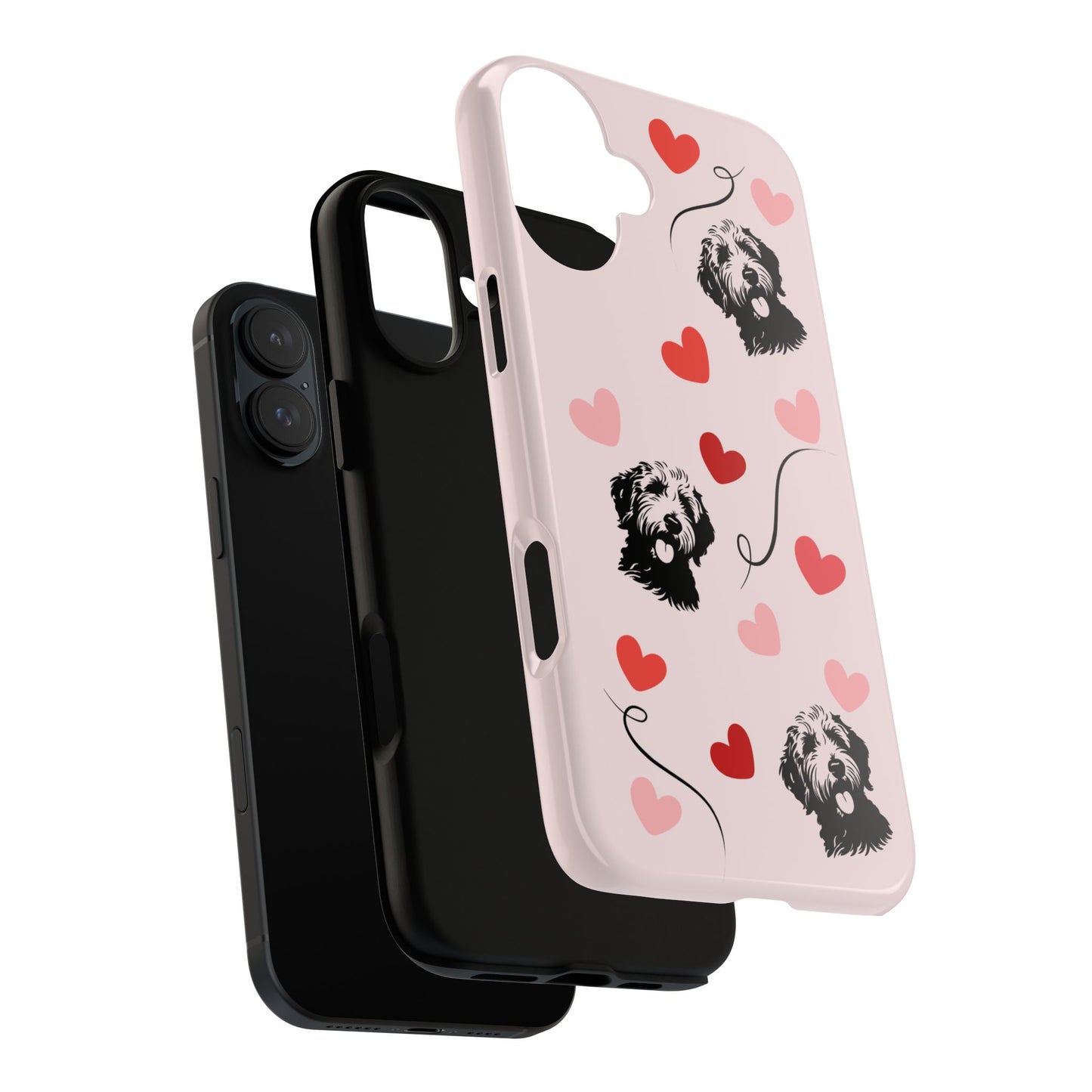 Phone Case - Pink Goldendoodle with Hearts, Fun, Cute Design