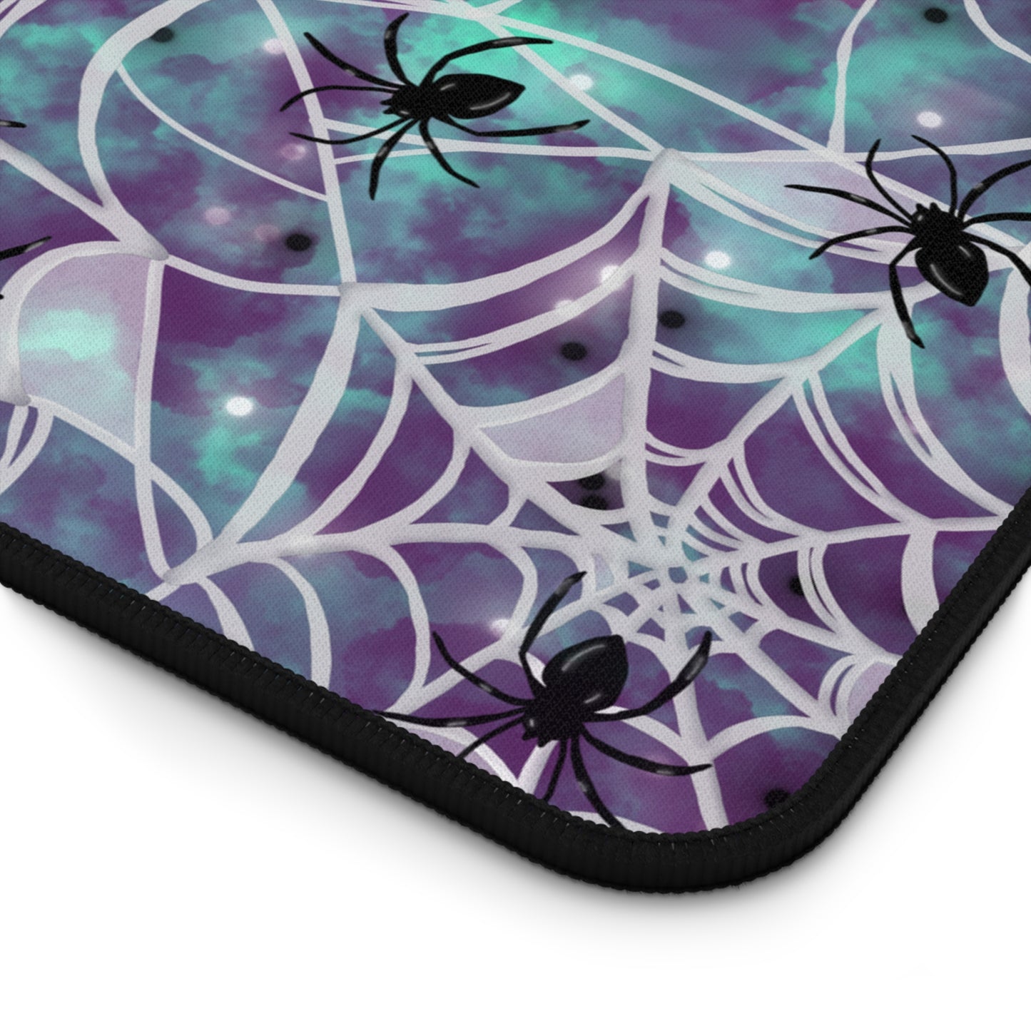 Desk Mat - Spooky Spider Web Pattern - Purple and Turquoise - Halloween Vibes
