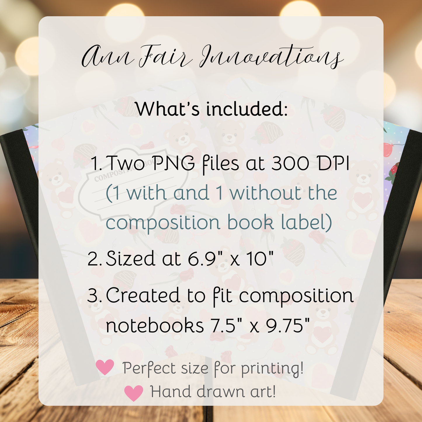 Teddy Bear Valentine Composition Notebook Cover | Digital Download PNG | Back to School, Journaling, DIY Custom Notebook, Sticker Paper Cover