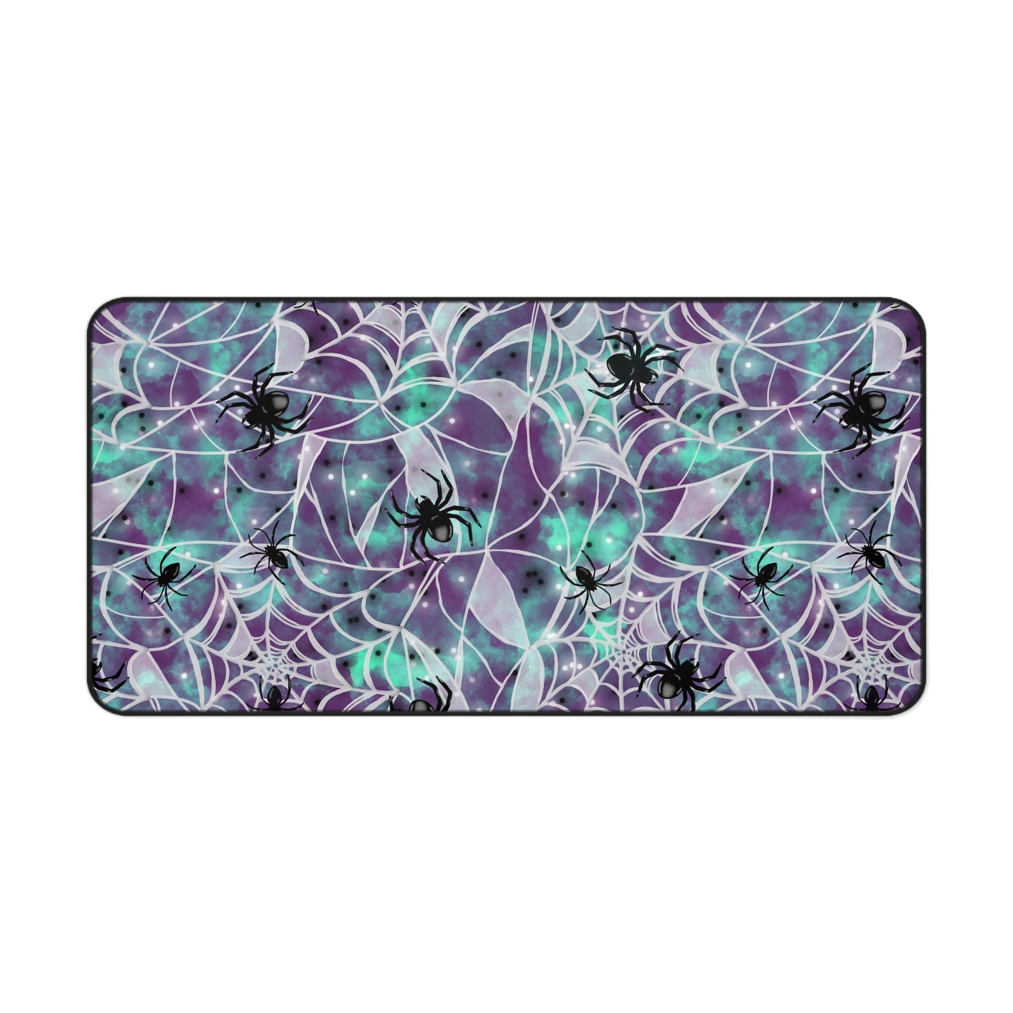 Desk Mat - Spooky Spider Web Pattern - Purple and Turquoise - Halloween Vibes