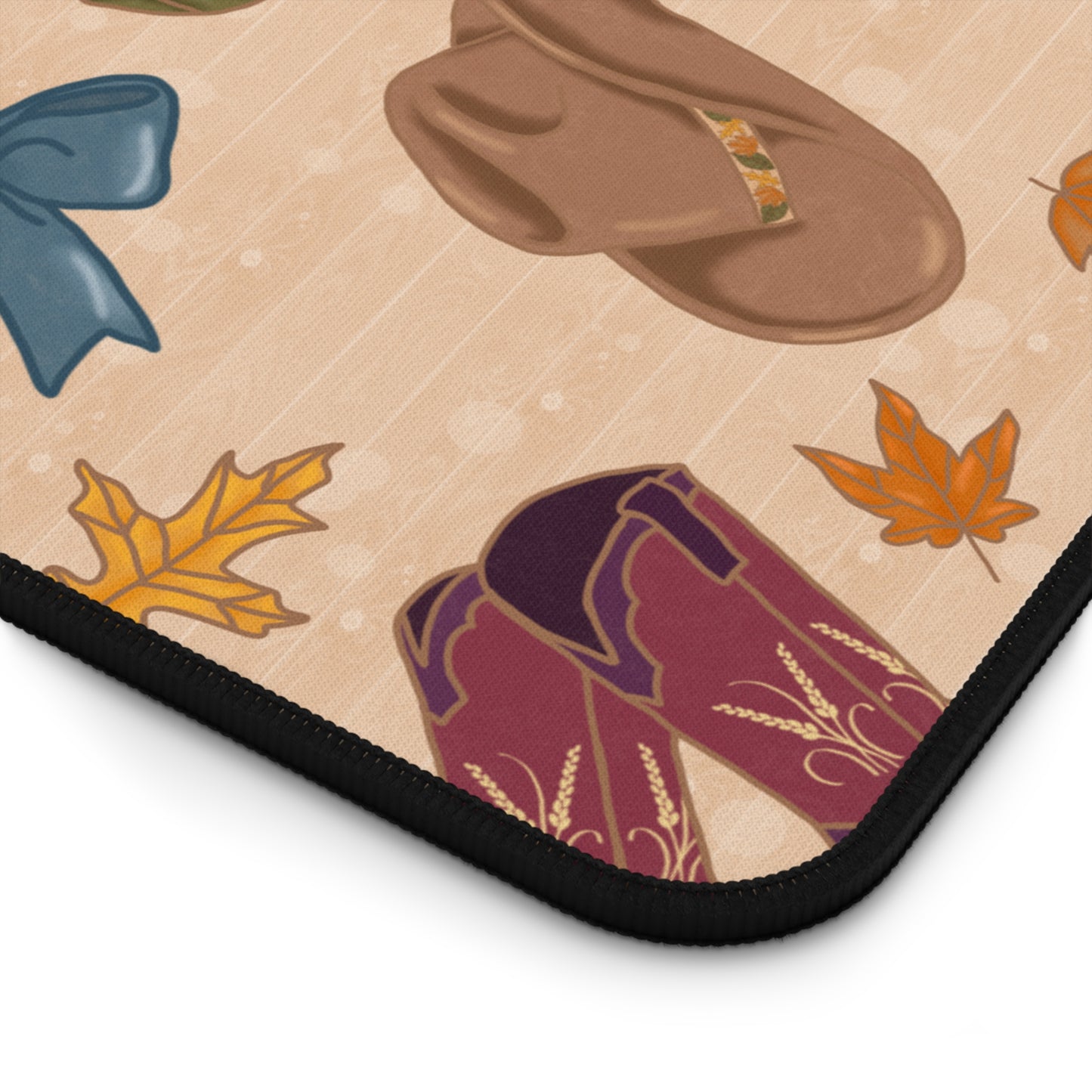 Desk Mat - Autumn Cowgirl Pumpkins and Fall Leaves Design