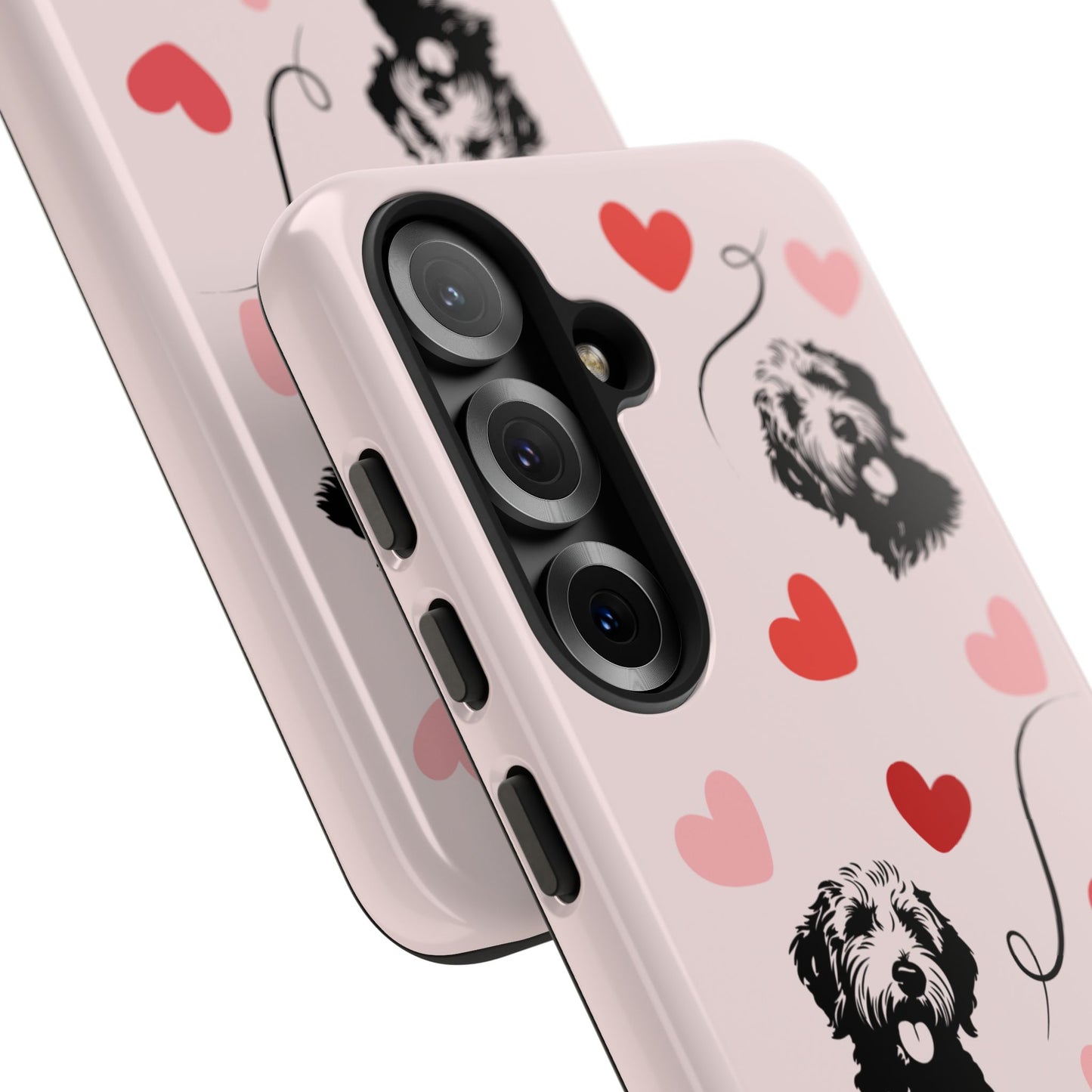 Phone Case - Pink Goldendoodle with Hearts, Fun, Cute Design