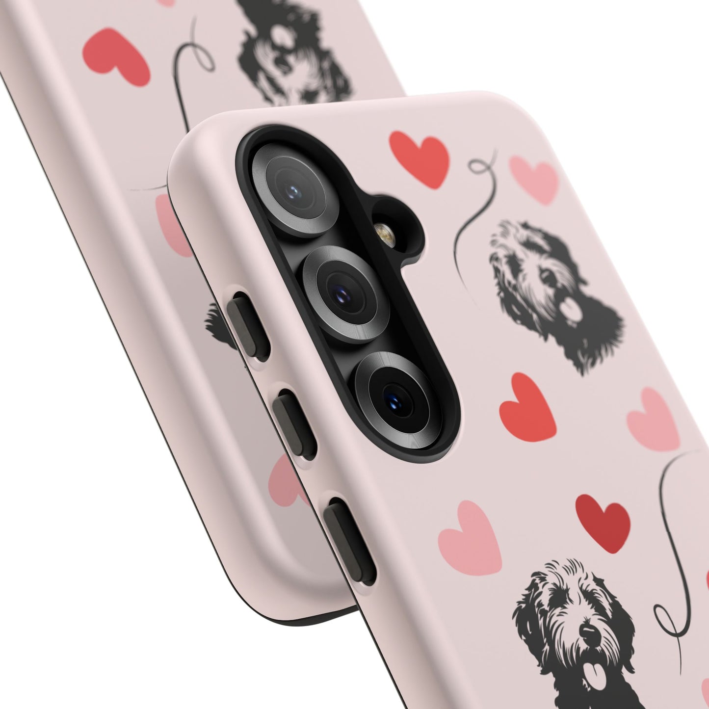 Phone Case - Pink Goldendoodle with Hearts, Fun, Cute Design