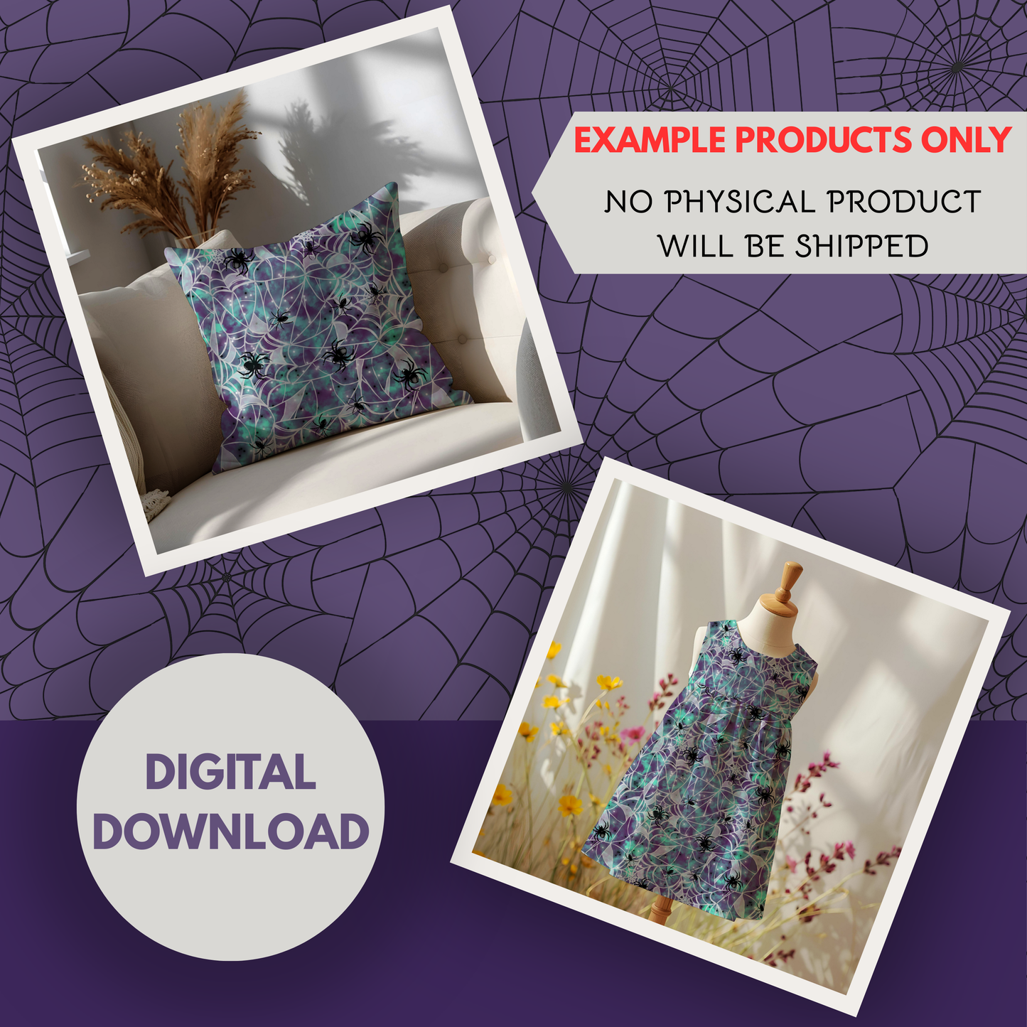 Spooky Spider Webs Seamless Hand Drawn Digital Pattern | 300 DPI PNG | Instant Download