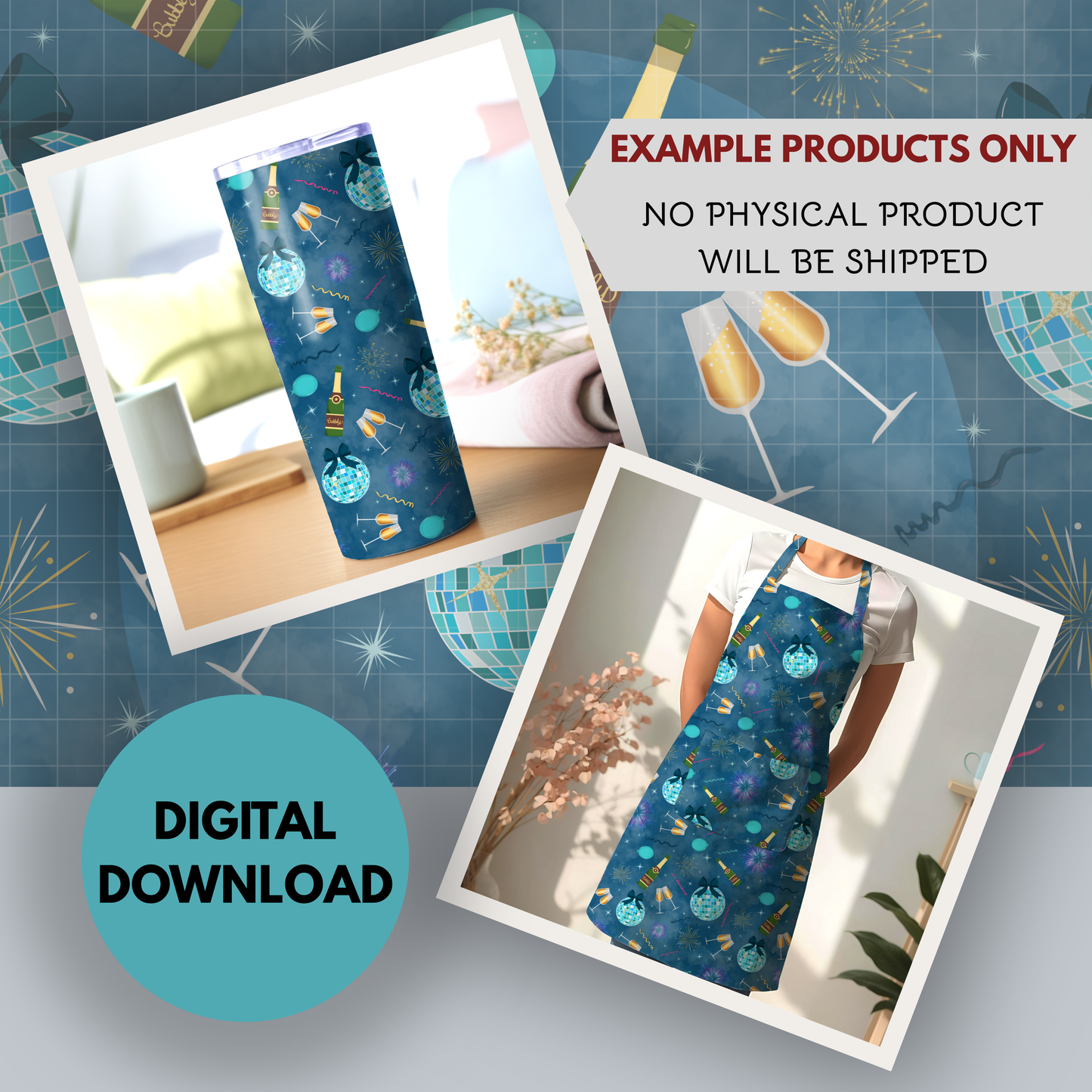 New Year's Eve Party Seamless Hand Drawn Digital Pattern | 300 DPI PNG | Instant Download