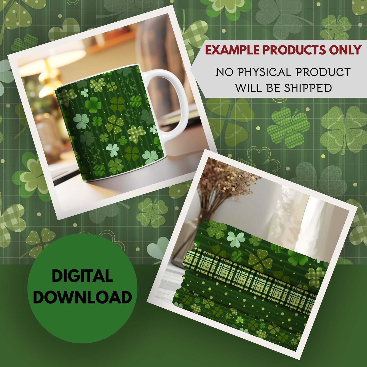 Lucky Clover Complete Collection Bundle Seamless Hand Drawn Digital Pattern | 300 DPI PNG | Instant Download