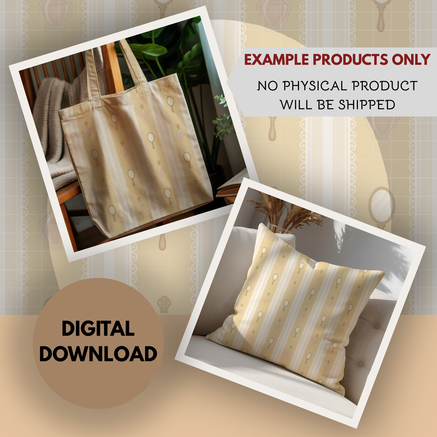 Vintage Vanity Seamless Hand Drawn Digital Pattern | 300 DPI PNG | Instant Download