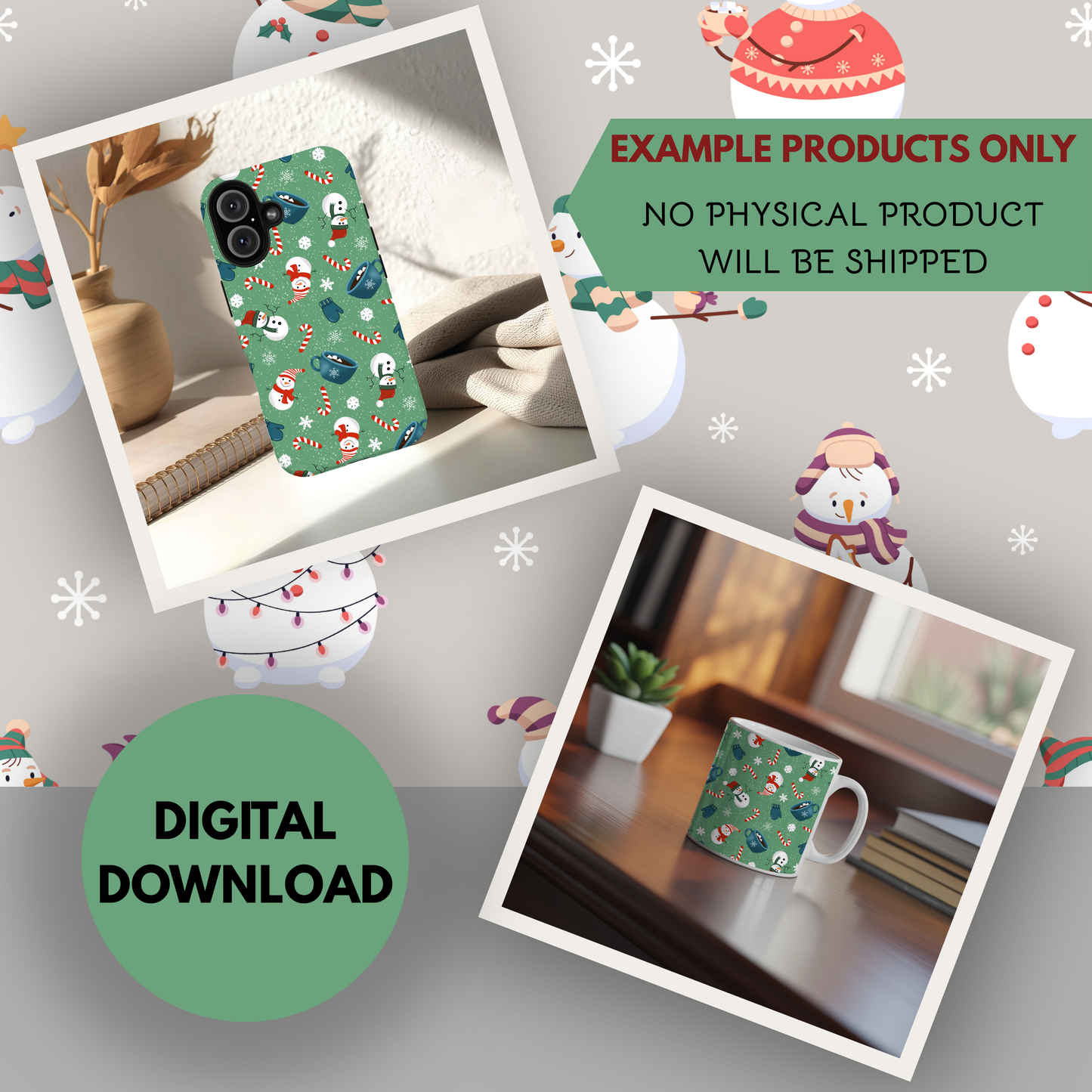 Snow Days Seamless Hand Drawn Digital Pattern | 300 DPI PNG | Instant Download